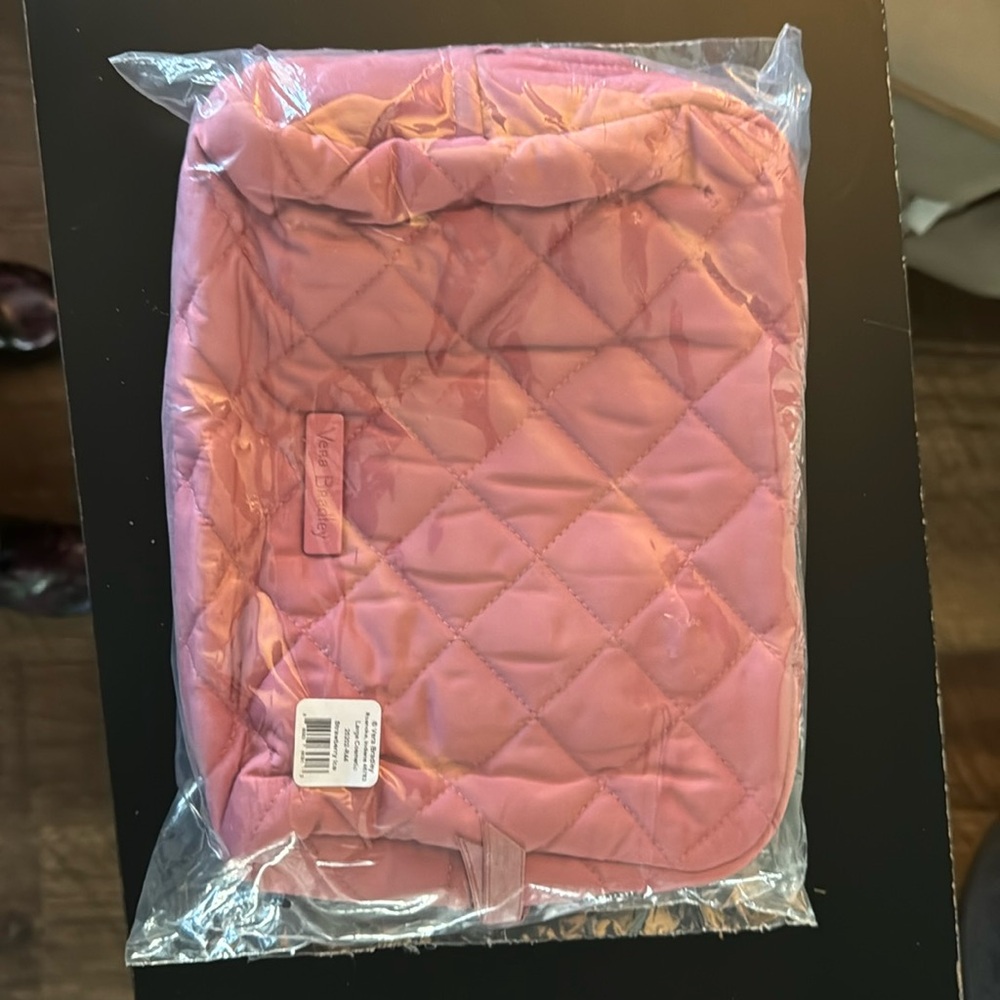 Vera Bradley pink performance twill large plastic lined cosmetic bag
